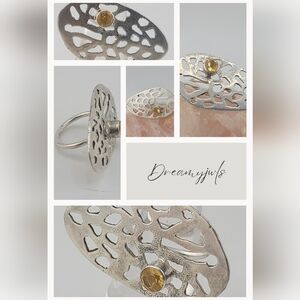 CITRINE ZIRCONIA CRYSTAL RING HANDMADE IN STERLING SILVER METAL SIZE 9